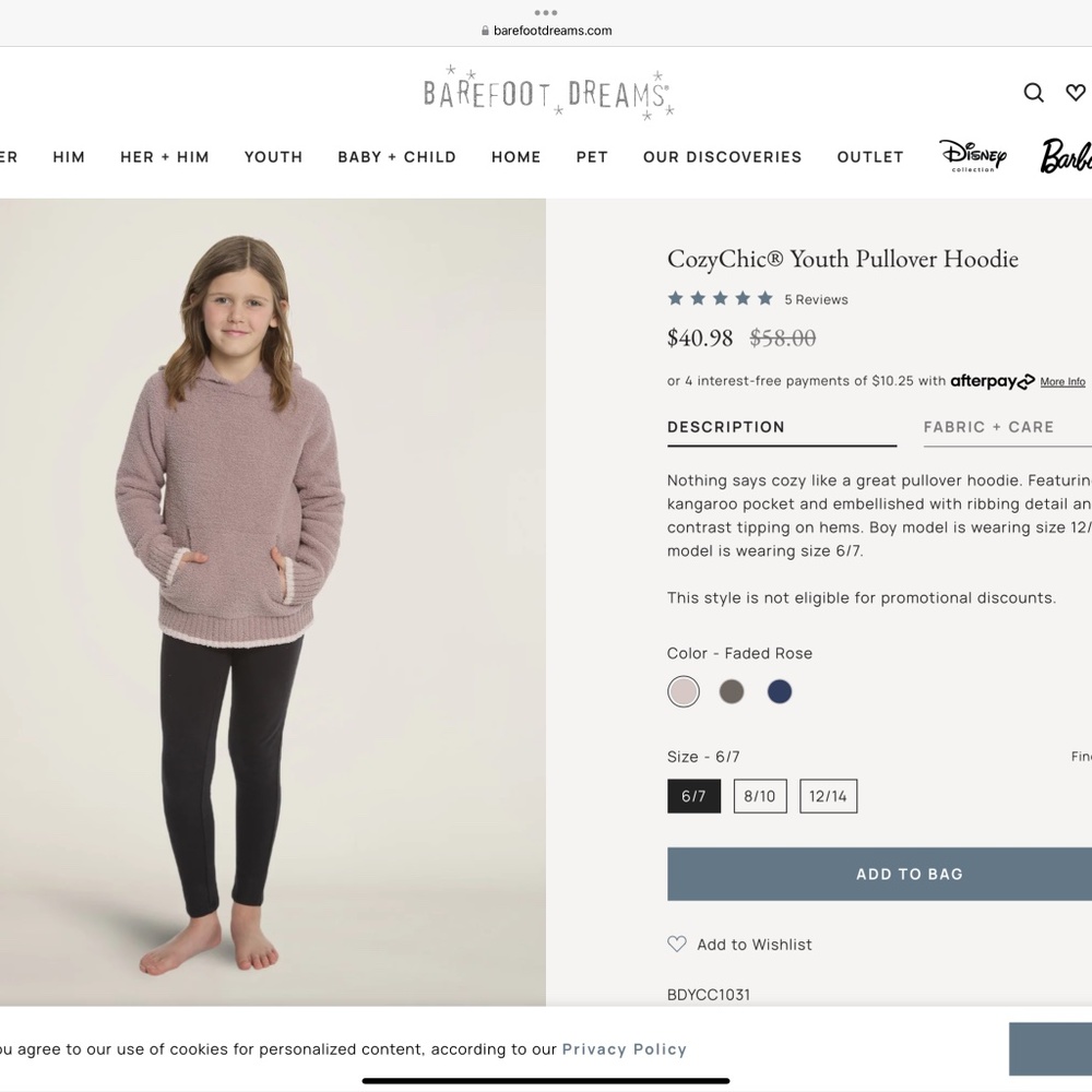 Girls Barefoot Dreams cozy pullover hoodie. Excellent condition